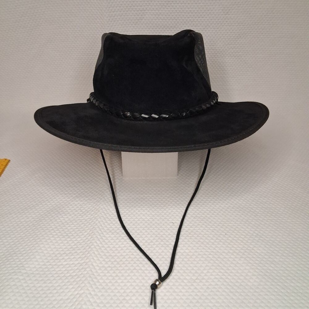 Bounty Hunter Black Leather Mesh Outback Safari Hat Braided Band